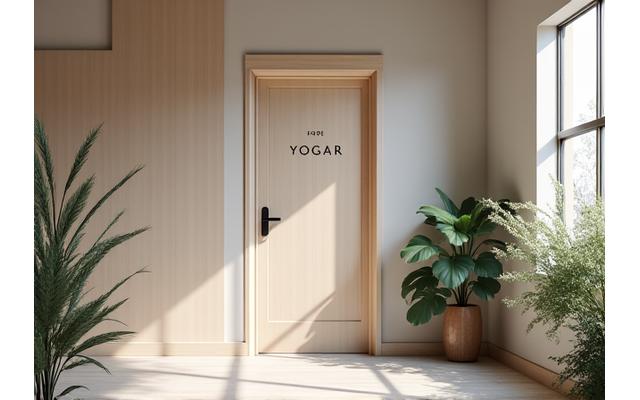 Entrada moderna y acogedora del estudio de yoga